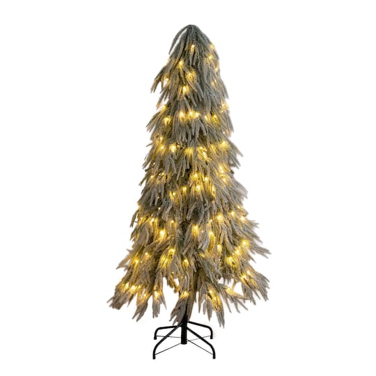 Nearly Natural 5ft. Pre-Lit Artificial Flocked Down Swept Christmas Tree, Warm White LED Lights